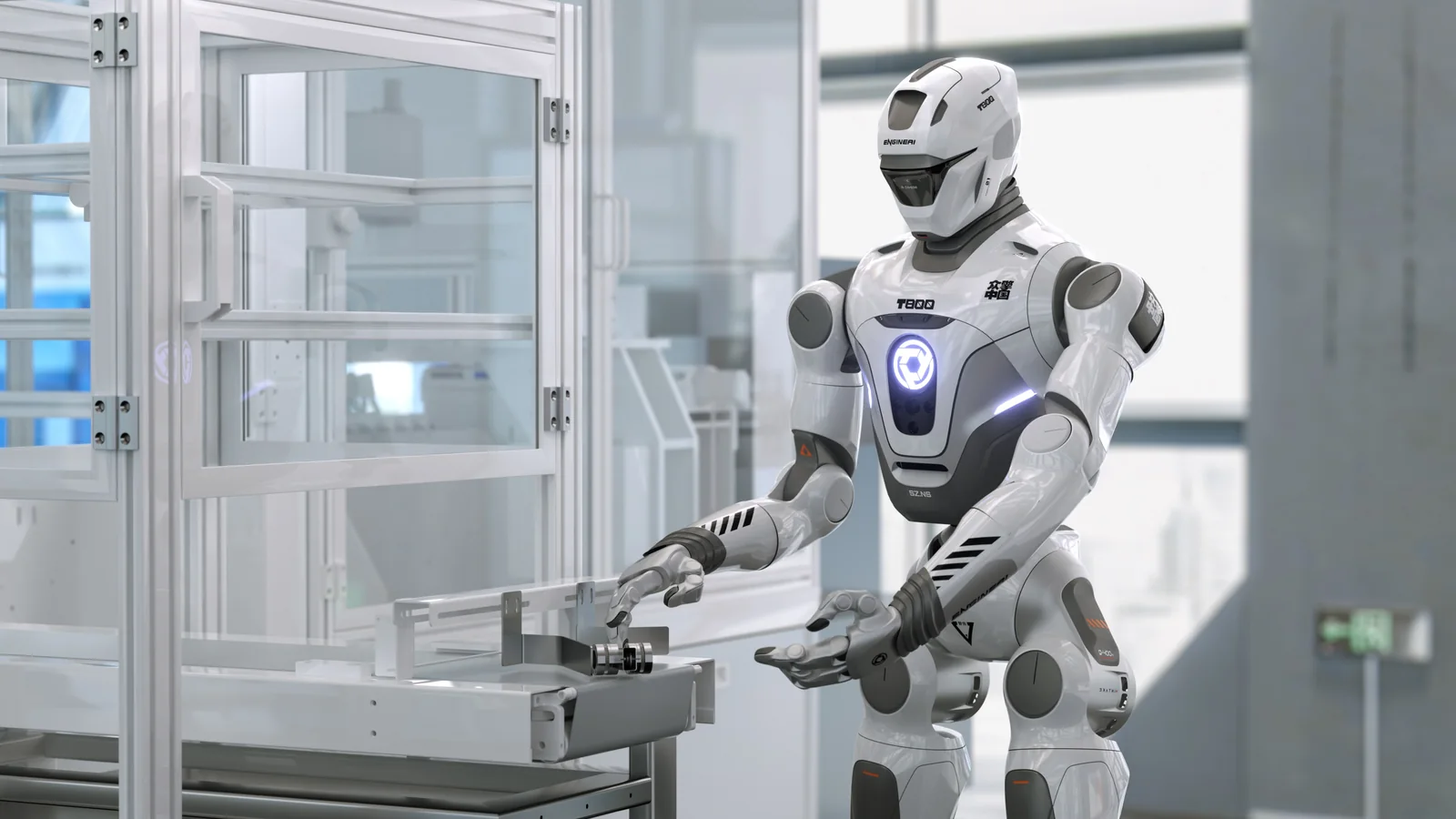 EngineAI T800 üretim hattında parça taşırken