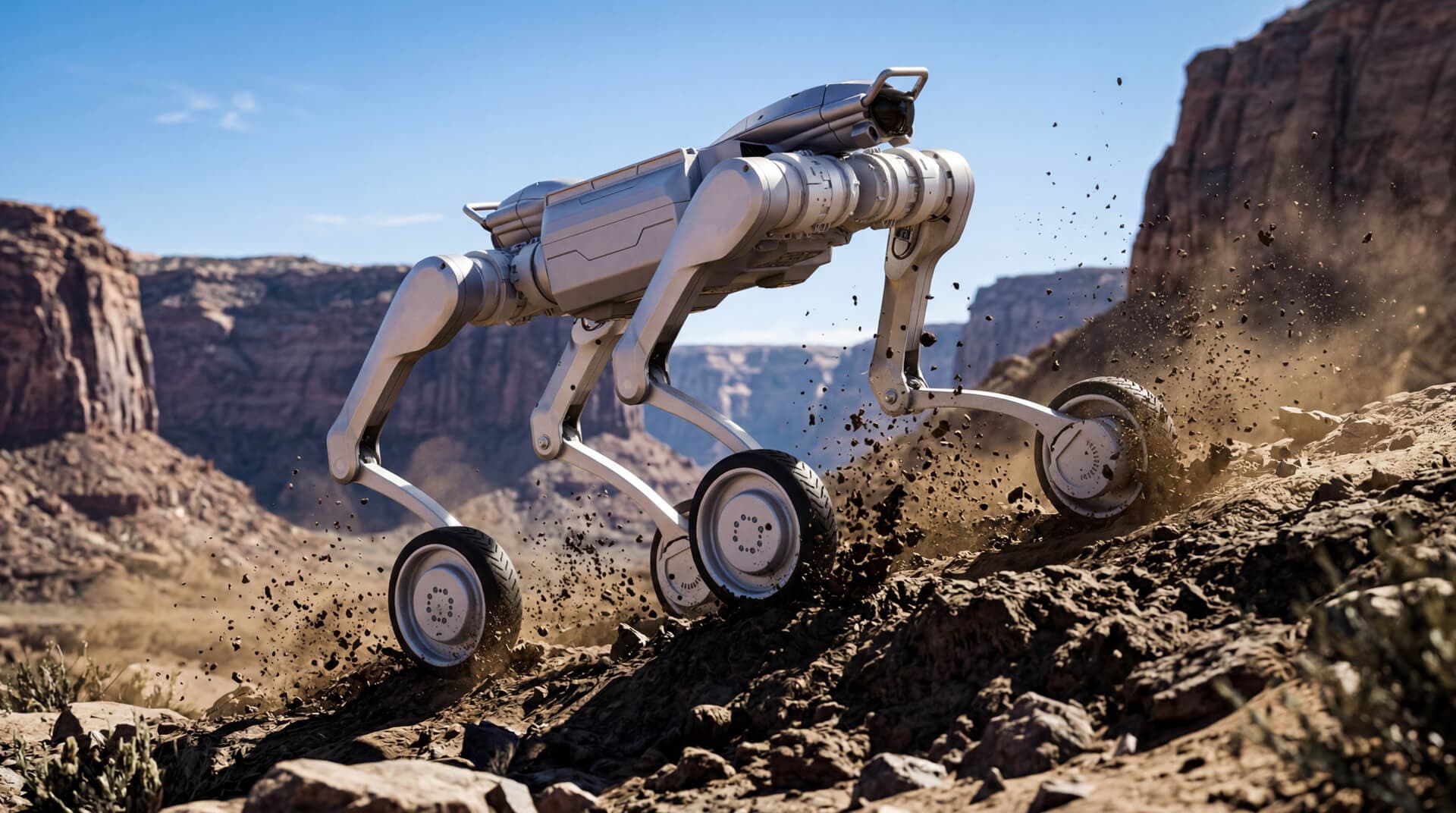Wheeled-legged robot crossing rough terrain